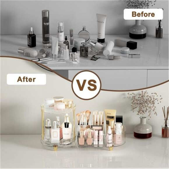 Rotating Makeup Organizer Vanity Perfume Tray Skincare Holder Clear Storage - Picture 3 of 8